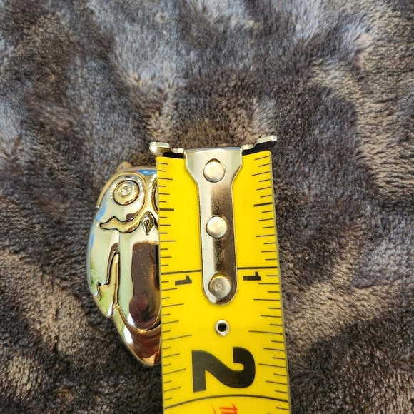 Vintage 80s Liz Claiborne Silver And Gold Tone Owl Brooch with Rhinestone Eyes - Picture 4 of 5